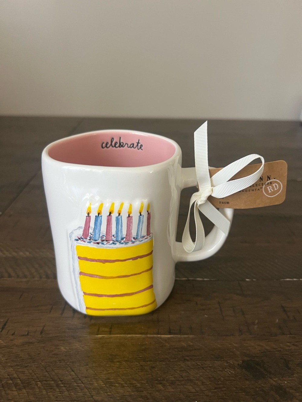 Rae Dunn Celebrate Birthday Cake Ceramic Mug, NEW